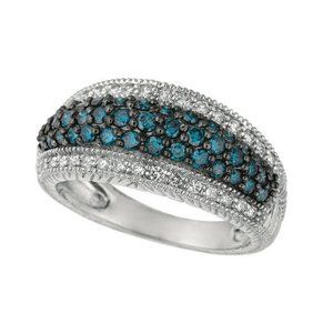 1 Ct Natural White and Blue Diamond Ring 14K